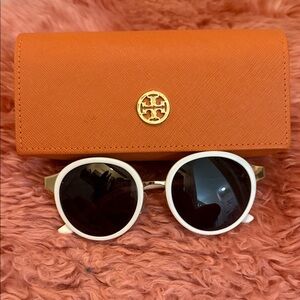 Tory Burch White-Rimmed Sunglasses with Orange Case